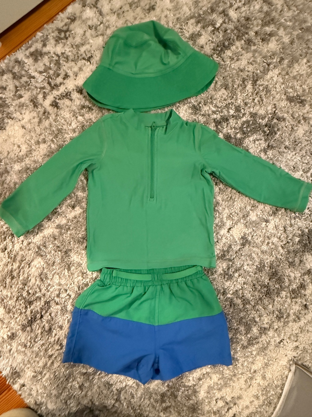 Primary Green and Blue 6-12 month Baby Swim Set with Hat